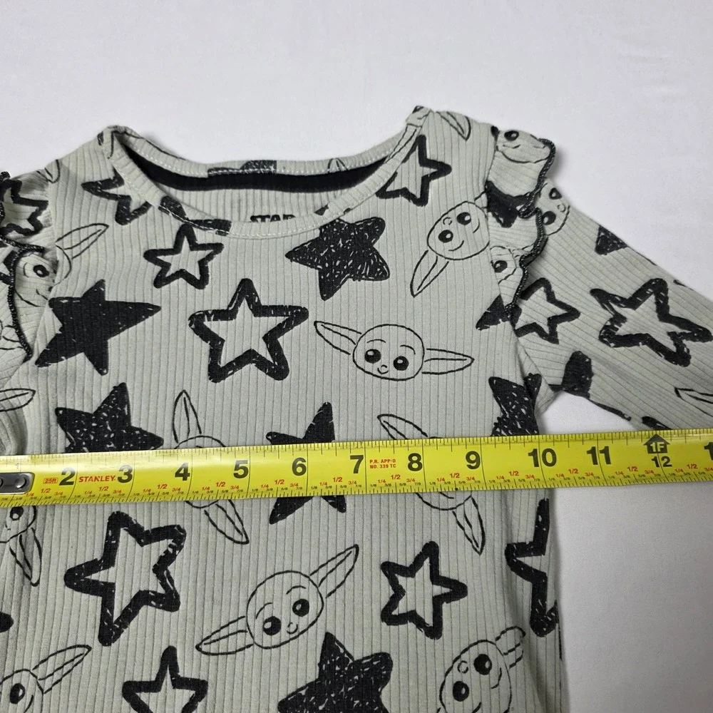 Star‎ Wars Grogu Long Sleeve Shirt Kids 5T Desert Sage Green Ribbed Ruffle Star